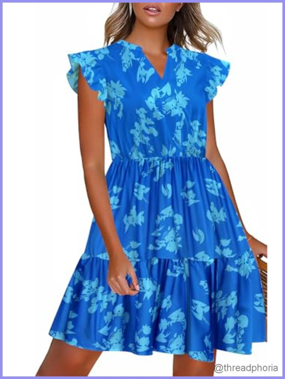 Women's Floral Tiered Mini Dress with Pockets Ruffle Sleeve Summer Dress